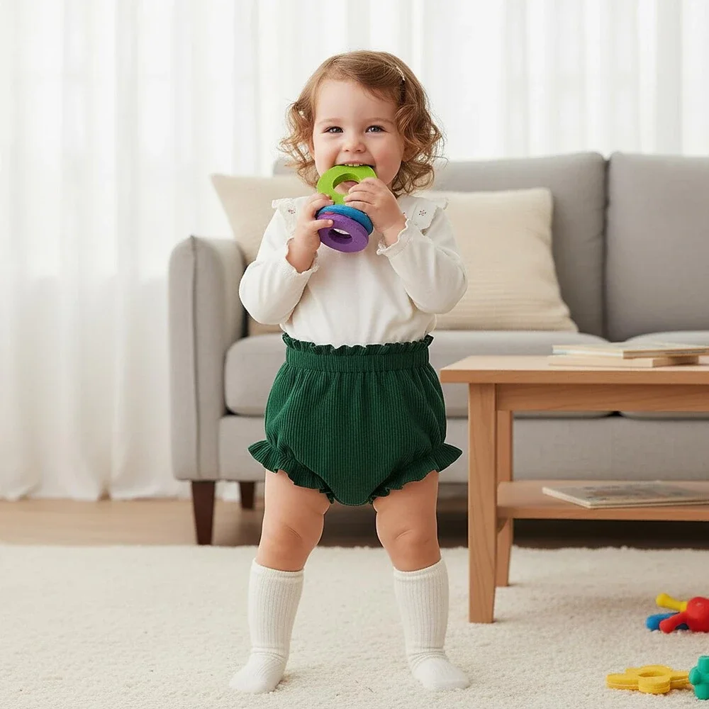 SOBOWO Baby 3-Pack Bloomers Diaper Covers Ribbed Ruffle Solid Triangle 2-3T